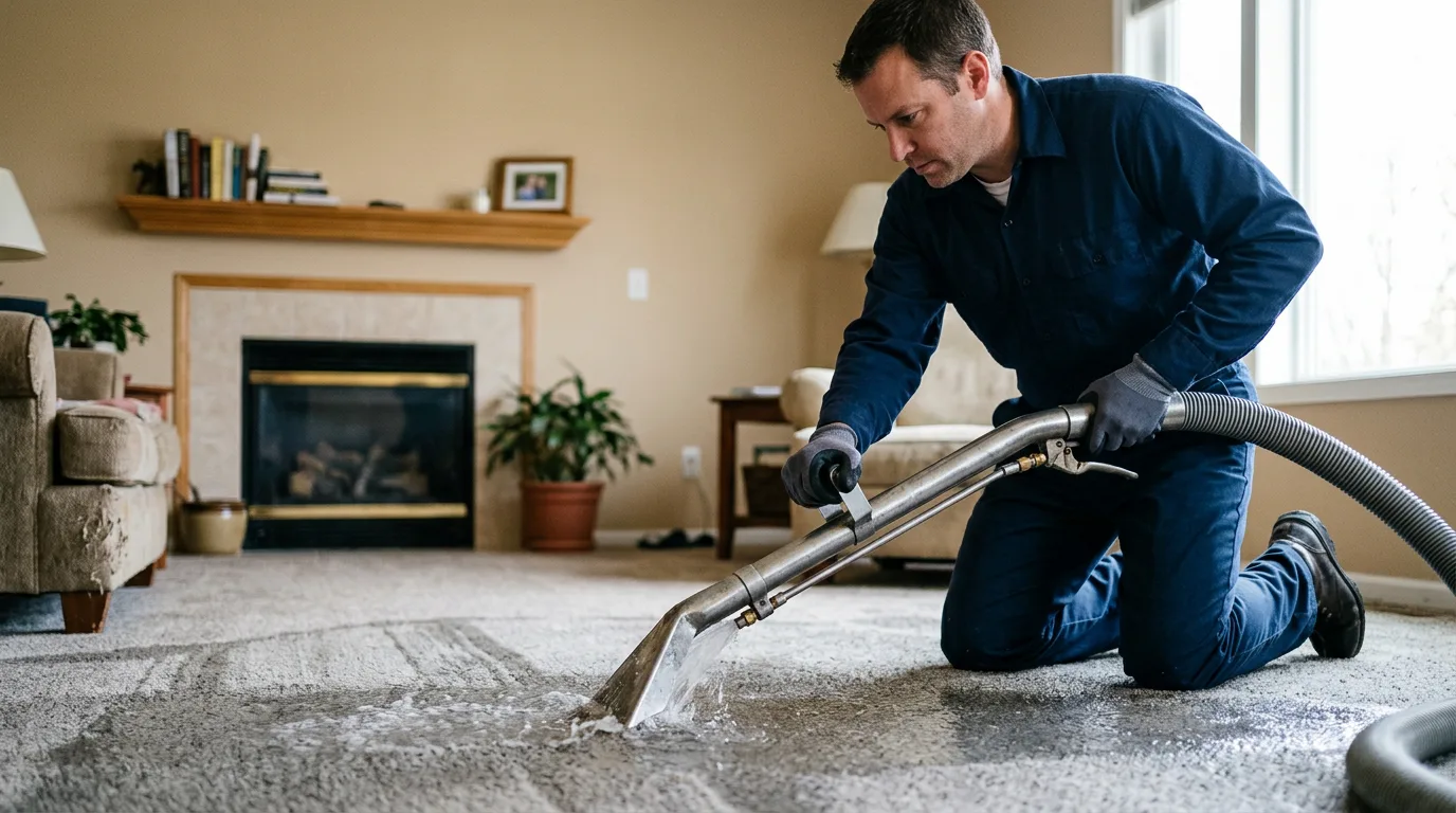 Water damage restoration technician working near Denmark, IA